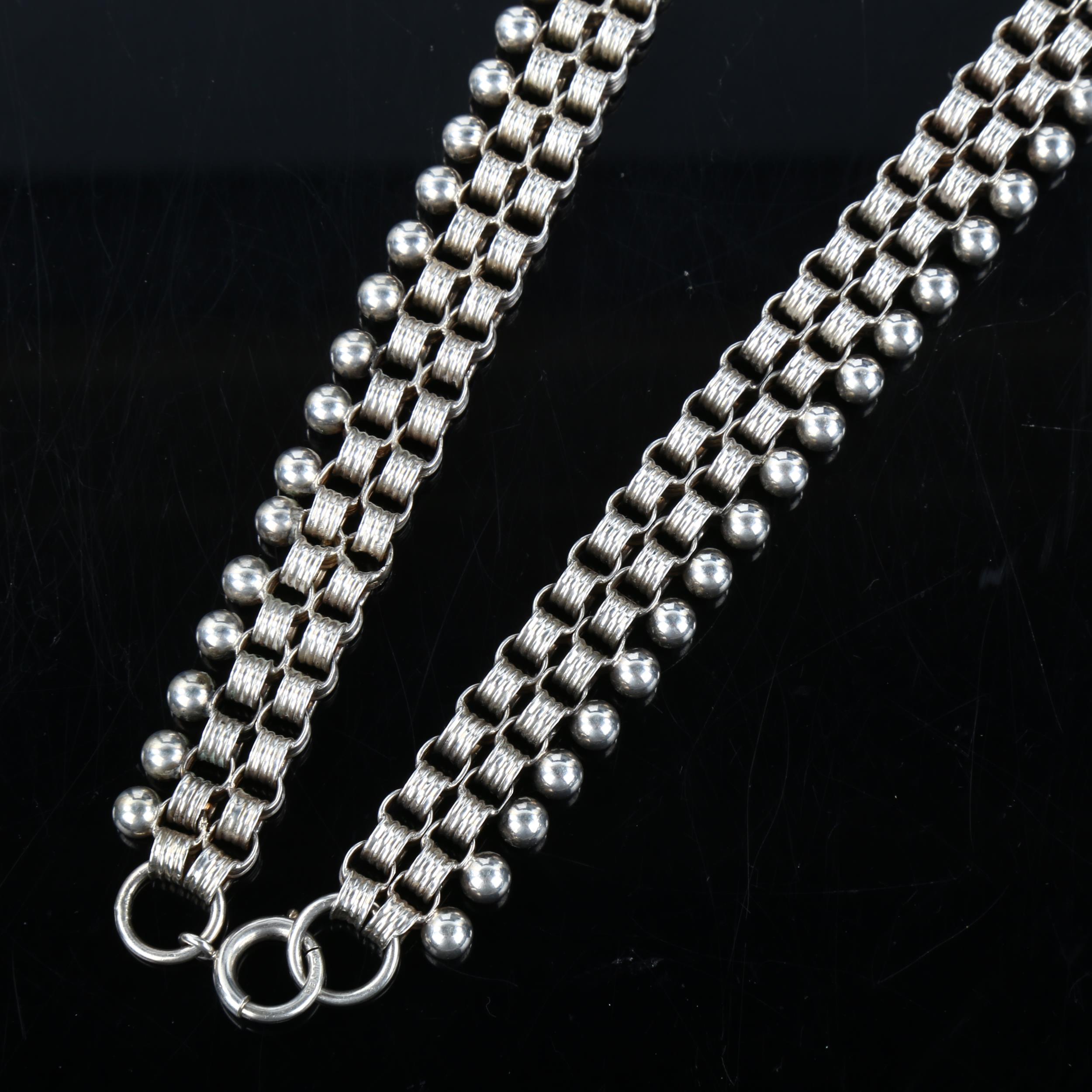 A Victorian silver bead link chain necklace, length 46cm, 52.8g - Image 3 of 4