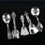 5 Danish and Dutch silver tea caddy spoons, circa 1920 - 1950, largest length 11.5cm, 2.4oz total (