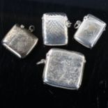 4 silver Vesta cases, largest 4.5cm x 4.5cm, 2.7oz total