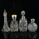 4 silver-mounted cut-glass dressing table jars, including yellow enamel example, height 13cm (4)