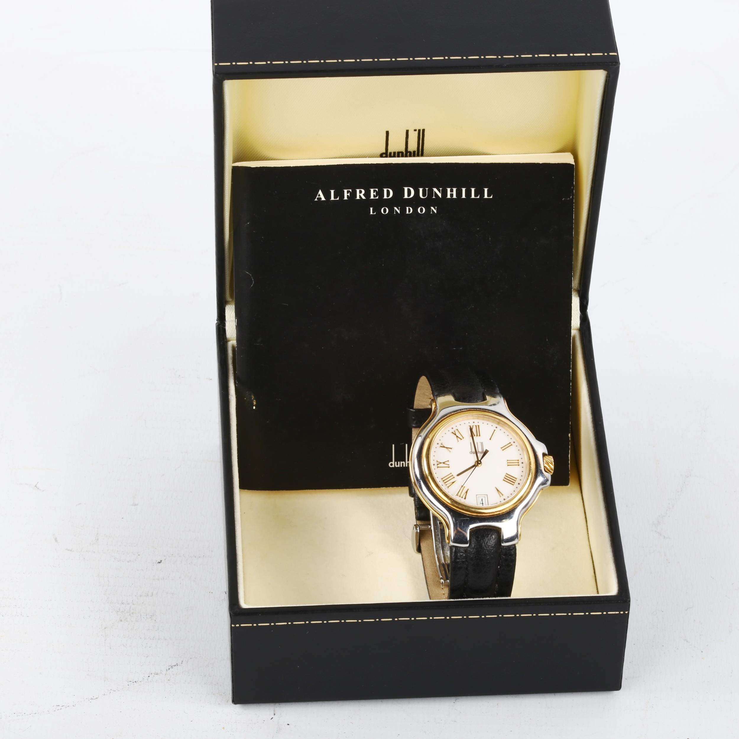 DUNHILL - a gold plated stainless steel Londinium quartz wristwatch, circa 1998, white dial with - Image 5 of 5