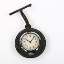 A Vintage chrome plate nurse's lapel timepiece, by Junel, silvered dial with Arabic numerals,