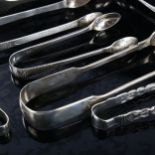 8 pairs of silver sugar tongs, including George III and Victorian, 6.3oz total