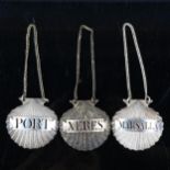 A set of 3 George III cast-silver shell wine decanter labels, comprising Xeres, Marsalla and Port,