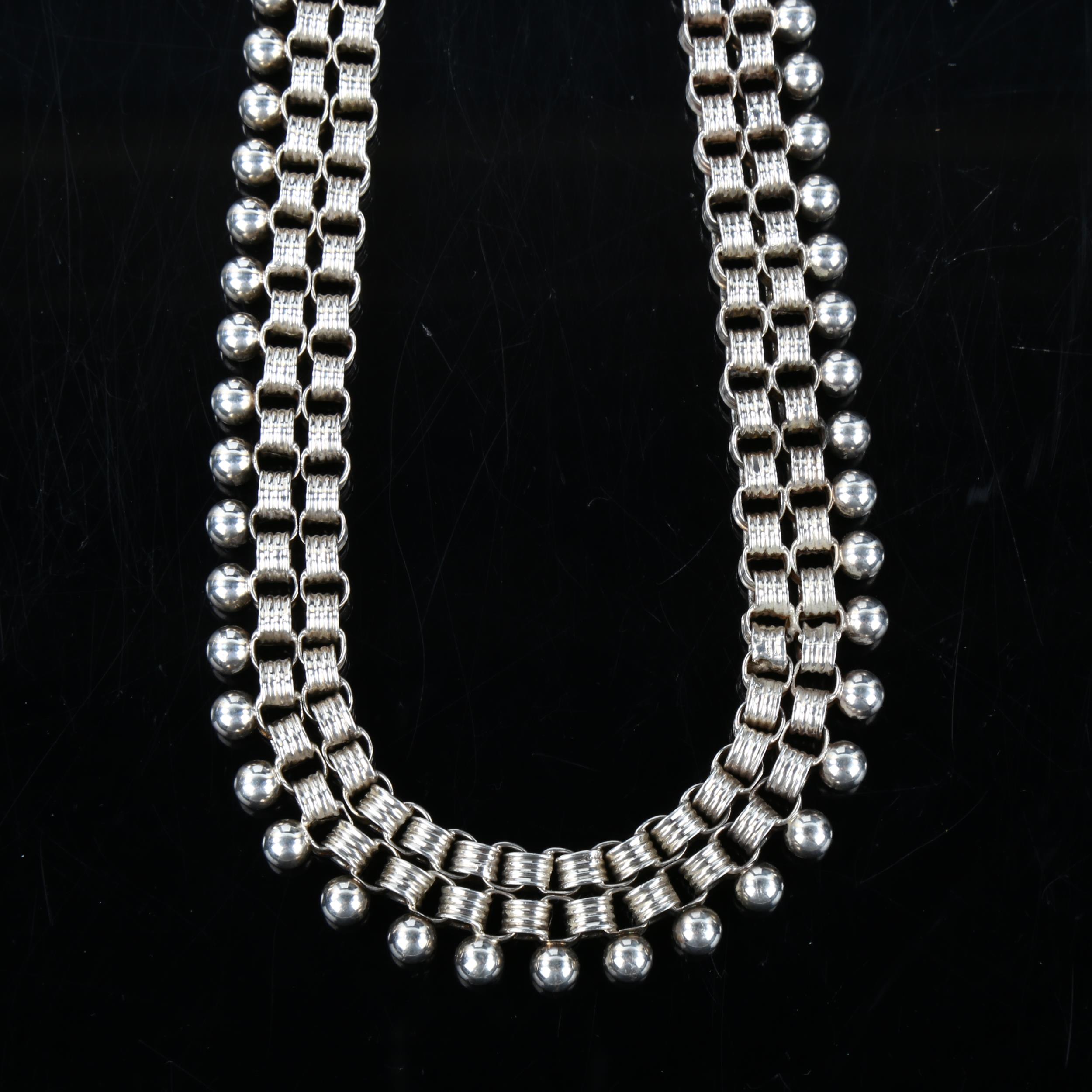 A Victorian silver bead link chain necklace, length 46cm, 52.8g