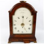 A 19th century mahogany dome-top bracket clock, by Barber & Whitwell of York, white enamel dial with