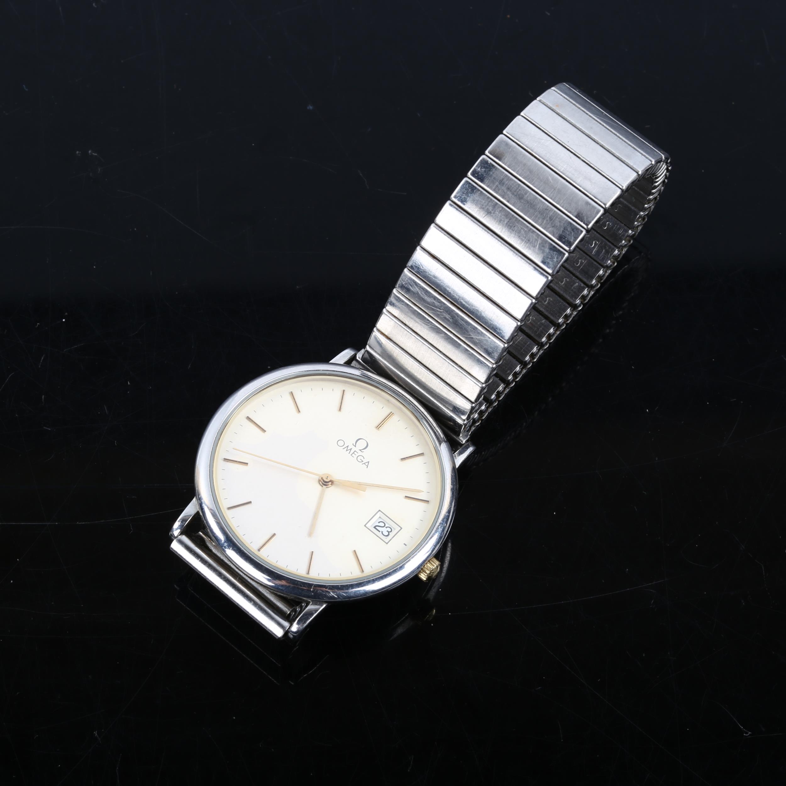OMEGA - a stainless steel Deville quartz bracelet watch, ref. 196.0312, silvered dial with gilt - Image 2 of 5