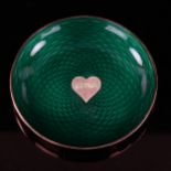 EGON LAURIDSEN - a Vintage Danish sterling silver and green enamel pin dish, with dog and heart