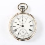 A late 19th century Swiss silver-cased open-face keyless-wind chronometer pocket watch, white enamel