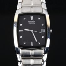 CITIZEN - a stainless steel Eco-Drive quartz bracelet watch, ref. E111-3049385, black dial with