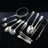 Various silver, including salt cellar, cutlery, sugar tongs, sifter spoon etc, 12.9oz weighable