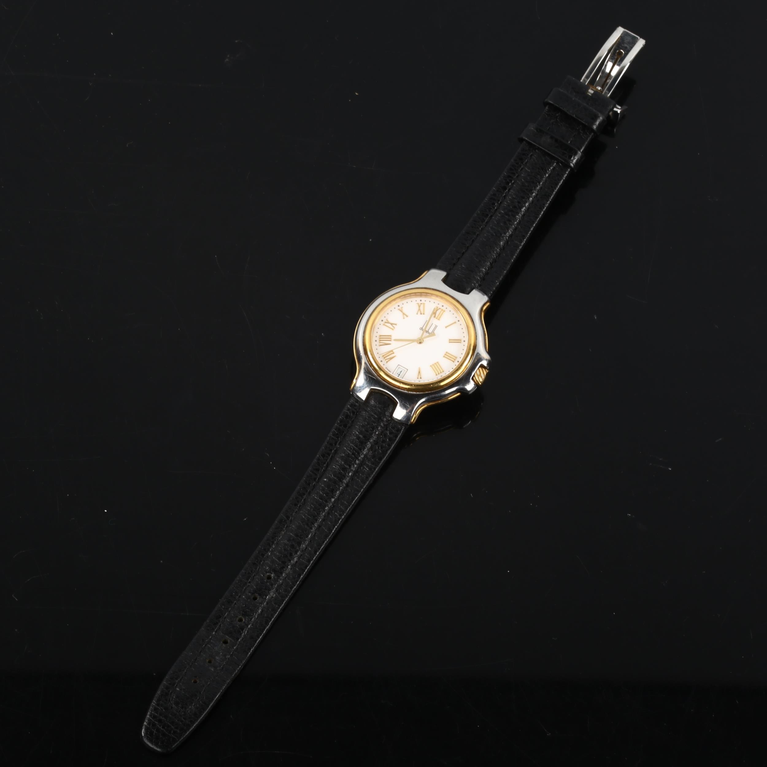 DUNHILL - a gold plated stainless steel Londinium quartz wristwatch, circa 1998, white dial with - Image 2 of 5