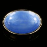 A Continental unmarked silver and blue enamel pin dish, engine turned decoration, 9cm x 7cm, 1.4oz