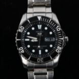 SEIKO 5 - a stainless steel Sports automatic bracelet watch, ref. 7S36-03C0, black dial with