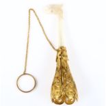 A French Palais Royal mother-of-pearl handled ormolu posy holder, pierced floral decoration with