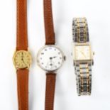 3 wristwatches, including First War Period Officer's silver example, Omega Deville quartz etc (3)