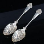 ELKINGTON & CO - a pair of Victorian silver spoons, relief embossed bowls with floral handles,