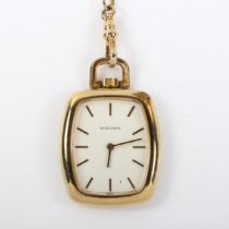 LONGINES - a gold plated open-face keyless-wind pocket watch, cream dial with gilt baton hour