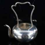 A Chinese silver plated bachelor's kettle, engraved character mark decoration, height 14cm