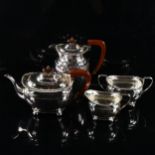 ASPREY - an Edward VIII silver 4-piece tea set, comprising hot water jug, teapot, 2-handled sugar