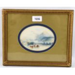 William Ward after J M W Turner, watercolour, Vignette, Loch Lomond, image 10cm x 14cm, framed