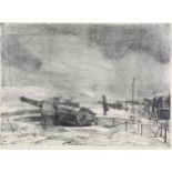 First War Period lithograph, The Harbour Defences, indistinctly signed in pencil, image 40cm x 55cm,