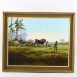 John Haskins (born 1938), oil on board, timber workers, signed, 40cm x 50cm, framed