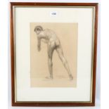 Late Nineteenth Century British School, pencil on paper, Male Nude, 33cm x 25cm, mounted, glazed and