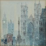 Horace Livens (1862 - 1936), ink and watercolour, moonlit scene at Westminster, signed, 16cm x 16cm,