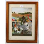 C Downing, gouache, fairground scene, signed and dated 1977, 33cm x 24cm, framed