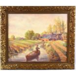 Henry Fox, oil on board, man in a boat, signed, 45cm x 55cm, framed