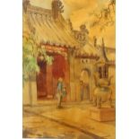 Lawrence Henry Irving (1897 - 1988), watercolour, Chinese theatre scene, 37cm x 25cm, framed