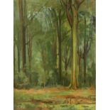 Maud Gerard, oil on canvas, woodland scene, signed with artist's labels and inscriptions verso, 60cm