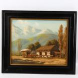 A Lordi, oil on board, Continental mountain farm, signed, 30cm x 36cm, framed