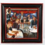 Sally Clark-Lowes, oil on canvas, bar interior, signed and dated 1995, 35cm x 35cm, framed