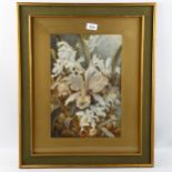 19th century watercolour, white orchids, signed with monogram, dated 1897, 38cm x 26cm, framed