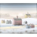 20th century Canadian School, acrylic on canvas, winter landscape, indistinctly signed, 50cm x 60cm,