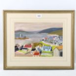 British School, gouache on paper, harbour scene, unsigned, 25cm x 35cm, framed