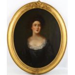 19th century oval oil on canvas, portrait of a woman, unsigned, 48cm x 39cm, framed