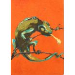 Maggie Jennings, painting through a screen, lizard, signed 1994 and inscribed verso, 27cm x 19cm,