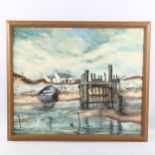 Andrew Stephenson, oil on board, harbour scene, 50cm x 60cm, framed