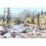 E Charles Simpson, watercolour, the Mackenzie Mountains, Central Vancouver Island British Columbia