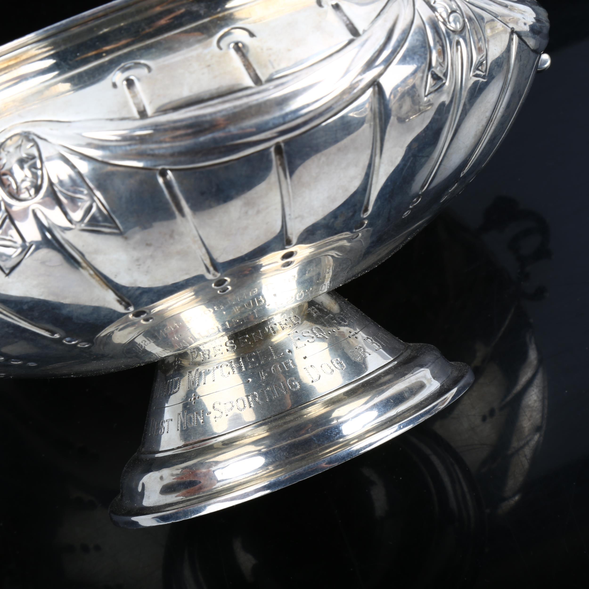 A Victorian silver 2-handled pedestal trophy bowl, with relief embossed Adams style swag decoration, - Image 2 of 2