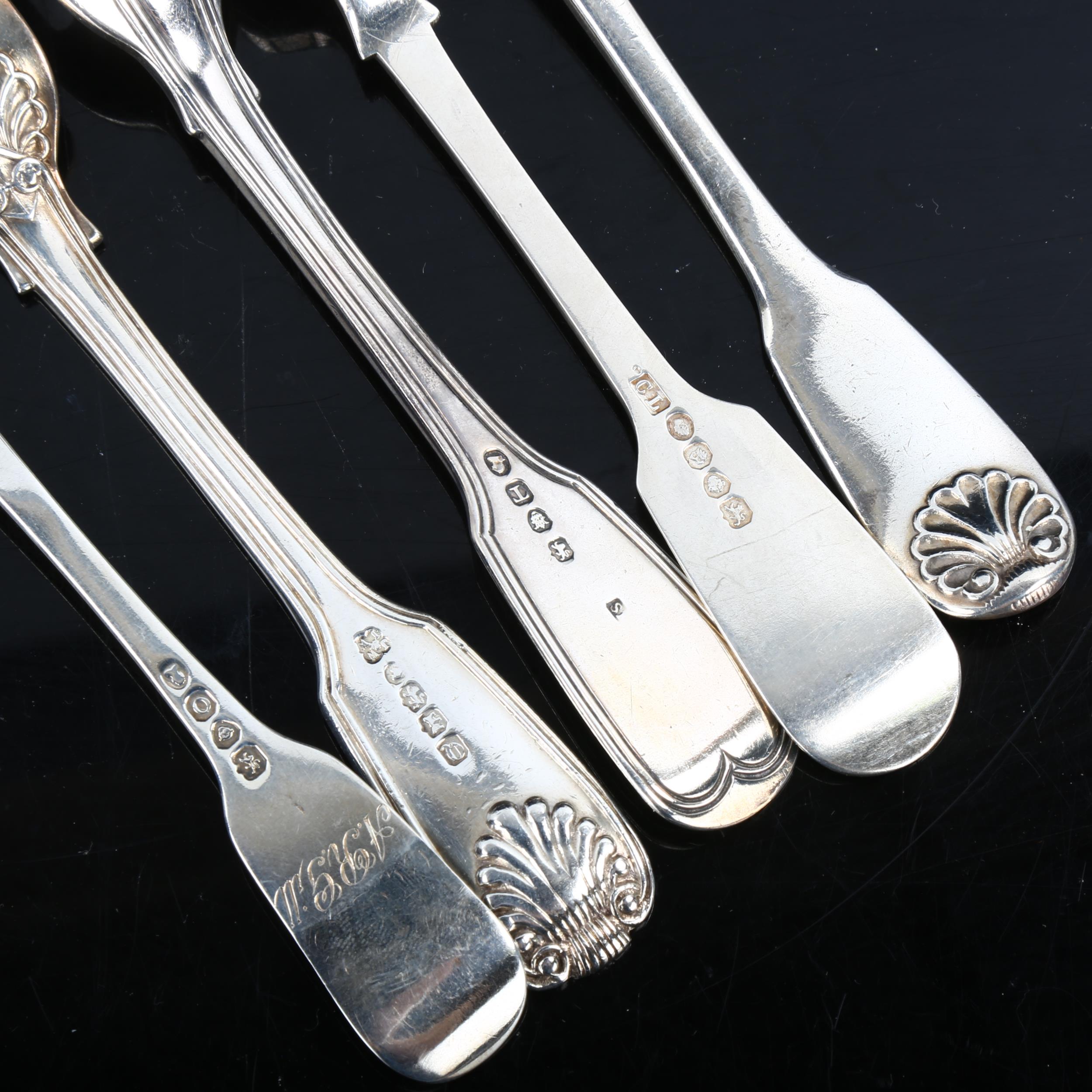 5 Antique silver Fiddle pattern dessert forks, including George III and Victorian, 7.7oz total No - Image 2 of 2