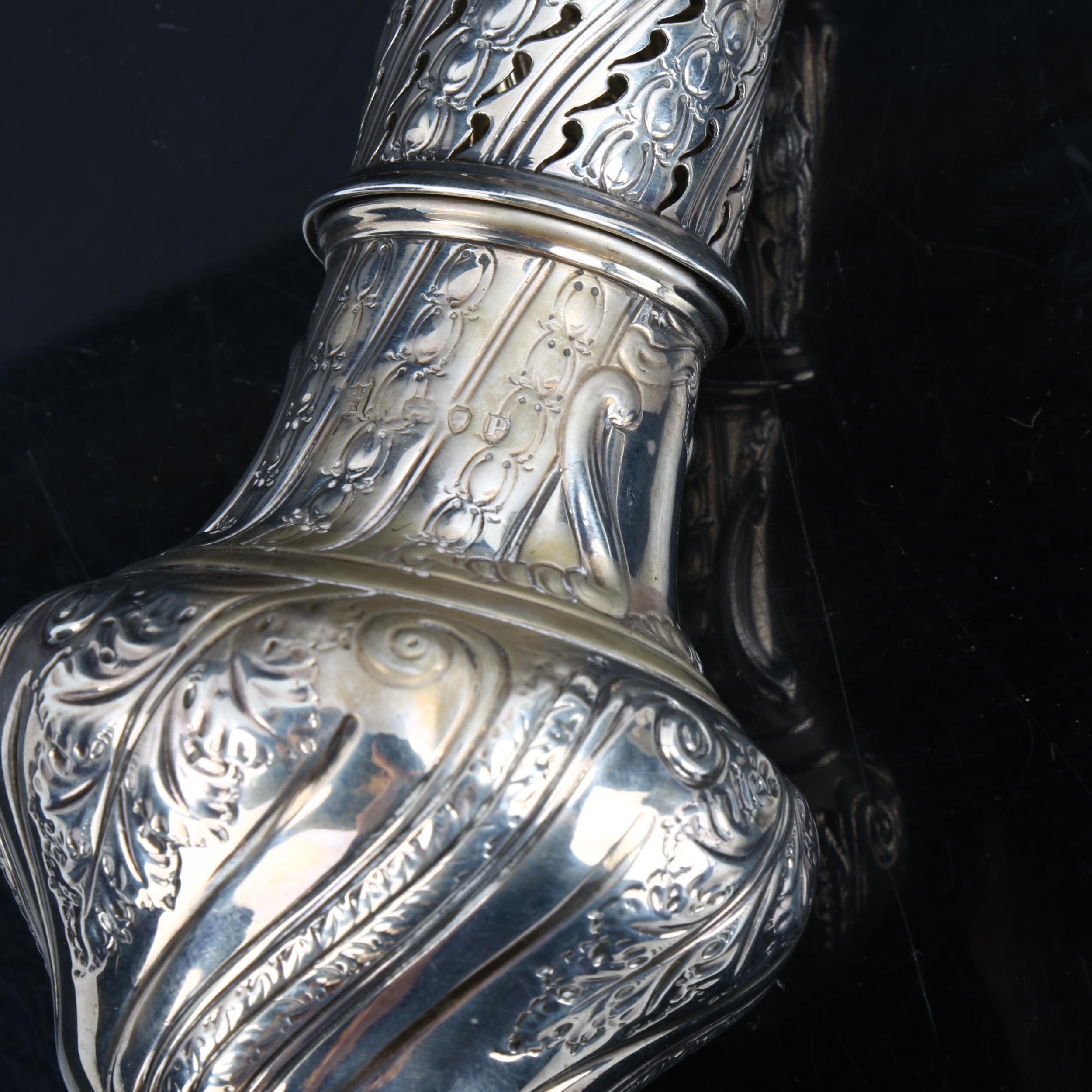 A Victorian silver baluster sugar caster, allover relief embossed foliate decoration, by Sibray, - Image 2 of 2