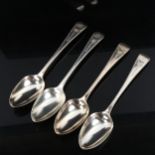 A set of 4 George III silver Old English pattern dinner spoons, with bright-cut engraved decoration,