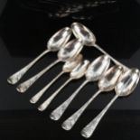 A set of 6 George II silver spoons, and similar smaller pair, with bright-cut engraved rose