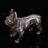 A miniature cast-silver French Bulldog model, indistinct hallmarks, length 3.5cm, 0.9oz No damage or