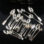 Various Antique silver spoons, including mustard and teaspoons, 9.5oz total Lot sold as seen
