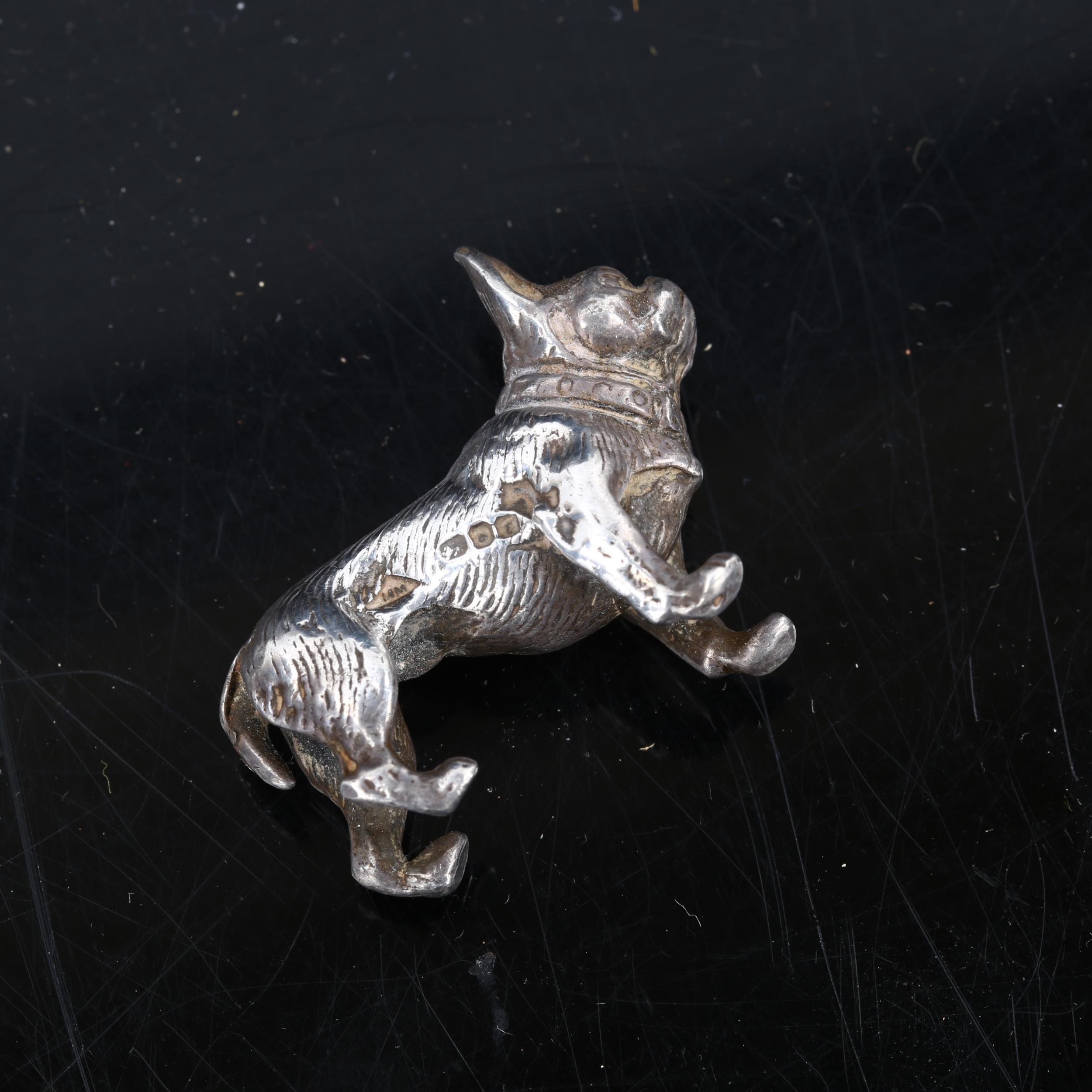 A miniature cast-silver French Bulldog model, indistinct hallmarks, length 3.5cm, 0.9oz No damage or - Image 2 of 2